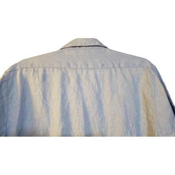 Pronto Uomo 100% Linen Short Sleeve  Button Down Shirt Blue Size L Designer - Picture 3 of 15